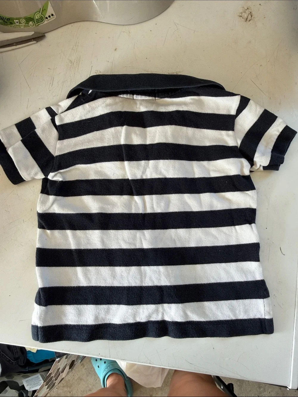 Ralph Lauren Navy and White Striped Polo with Red Pony